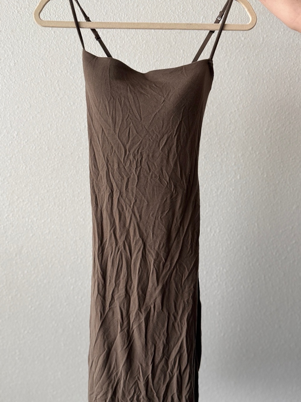 SKIMS Chocolate Brown Midi Slip Dress with Adjustable Straps